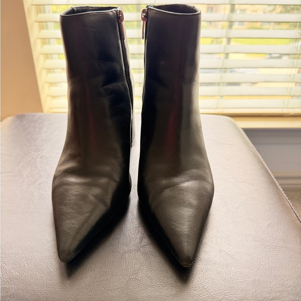 Vince Camuto Black Pointed Toe Leather Ankle Booties